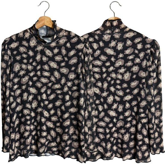 W5 Anthropologie Leopard Print Mock Neck Mesh Blouse Top Women's Large Career - Picture 2 of 12